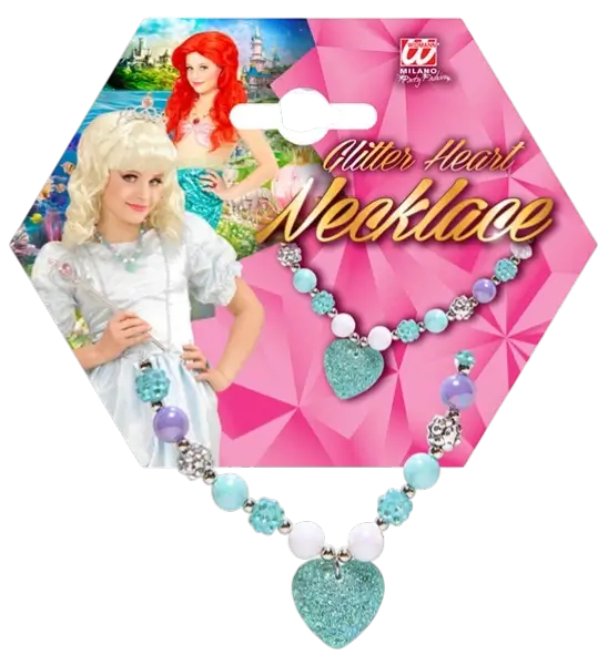 Coloured Pearl Necklace with Blue Strass Heart