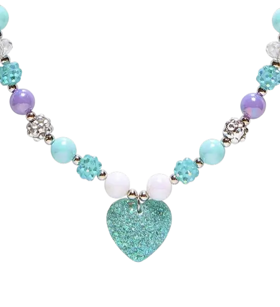 Coloured Pearl Necklace with Blue Strass Heart