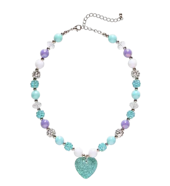 Coloured Pearl Necklace with Blue Strass Heart