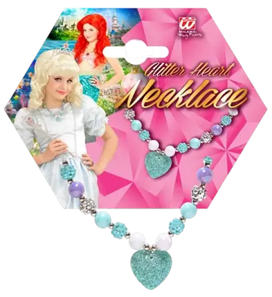 Coloured Pearl Necklace with Blue Strass Heart