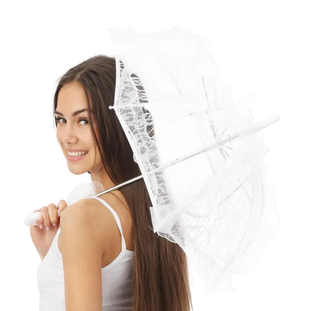White Lace Umbrella 50 cm - Disguise Accessories