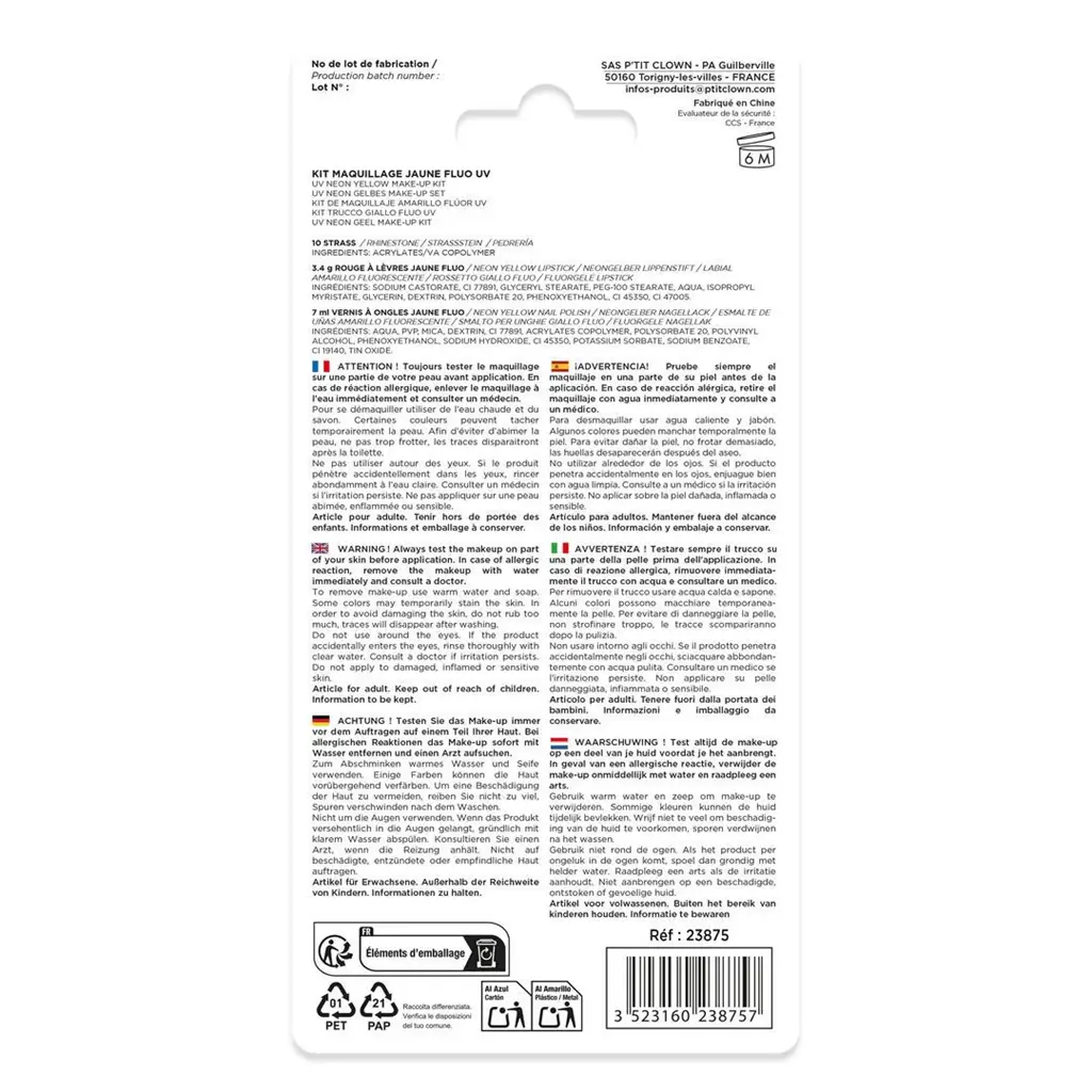 Fluorescent Yellow Make-up Kit - Disguise Accessories