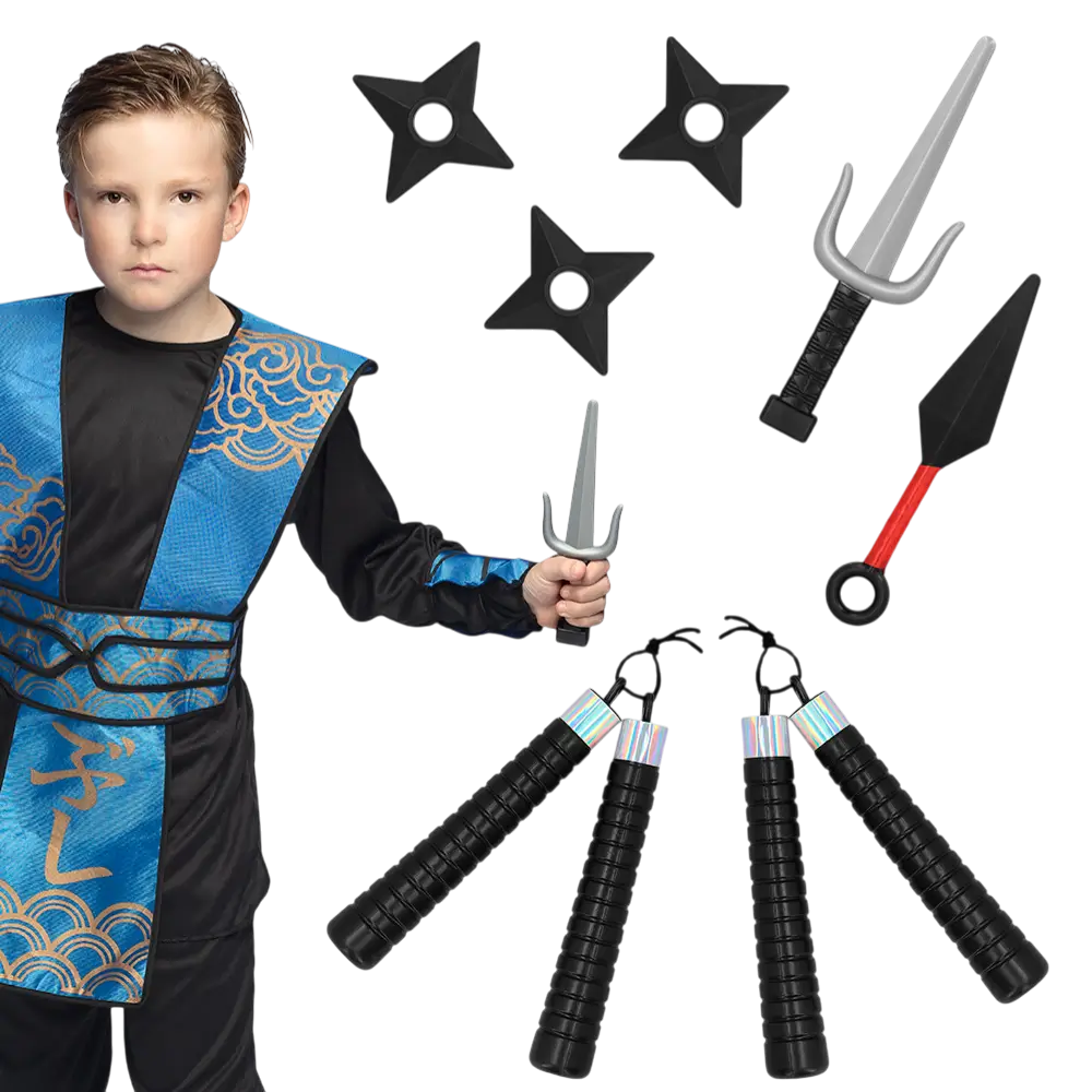 Child Ninja Weapon Kit 7 Pieces - Samurai Combat Disguise Accessories
