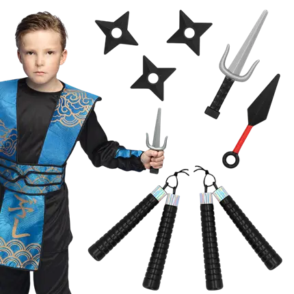 Child Ninja Weapon Kit 7 Pieces - Samurai Combat Disguise Accessories