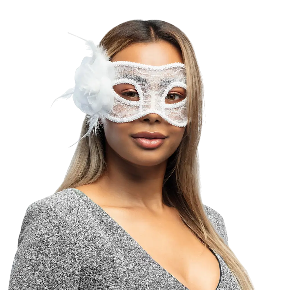Women's White Lace Mask - Elegant Venetian Evening Mask Carnival