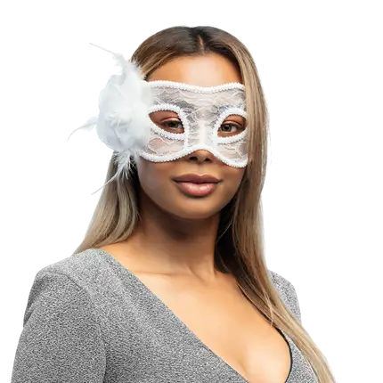 Women's White Lace Mask - Elegant Venetian Evening Mask Carnival