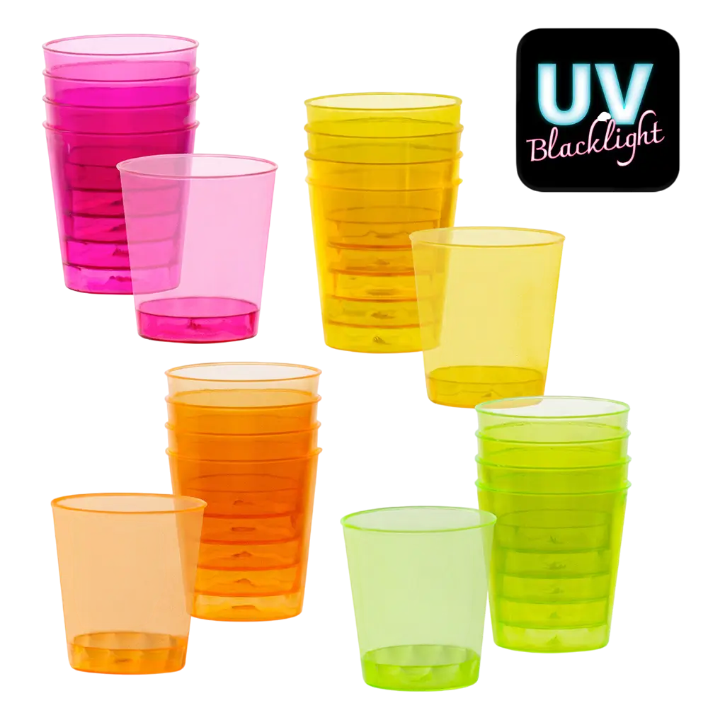 20 reusable UV fluorescent shot glasses 50 ml