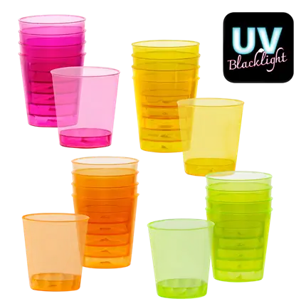 20 reusable UV fluorescent shot glasses 50 ml