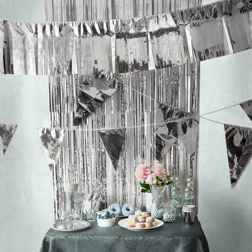 Silver metallic pennant garland