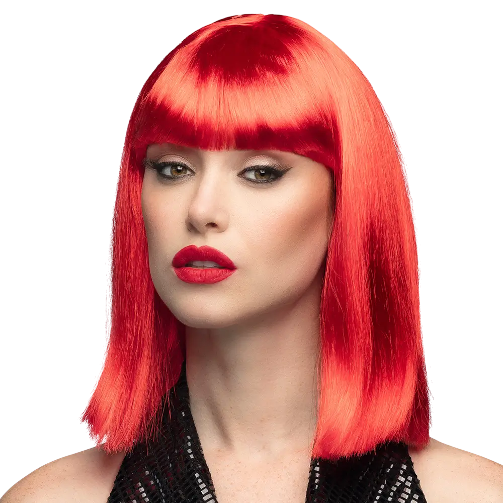 Neon red wig with fringe