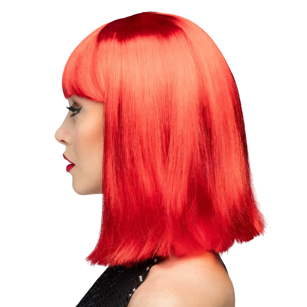 Neon red wig with fringe