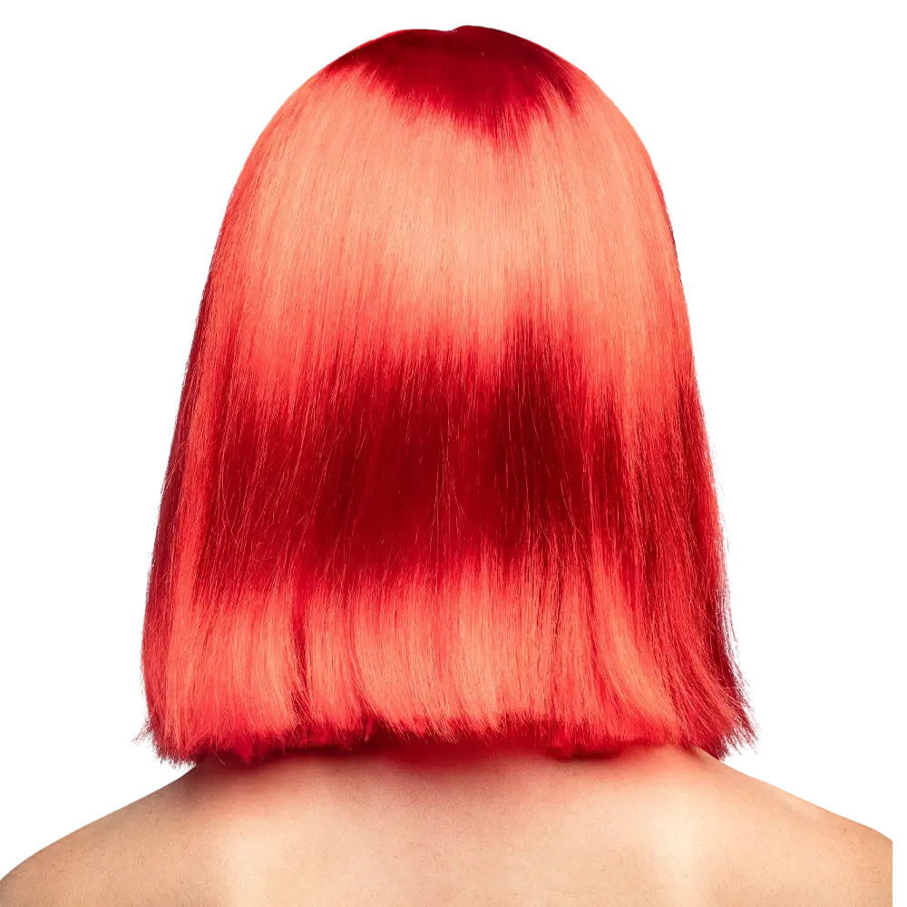 Neon red wig with fringe