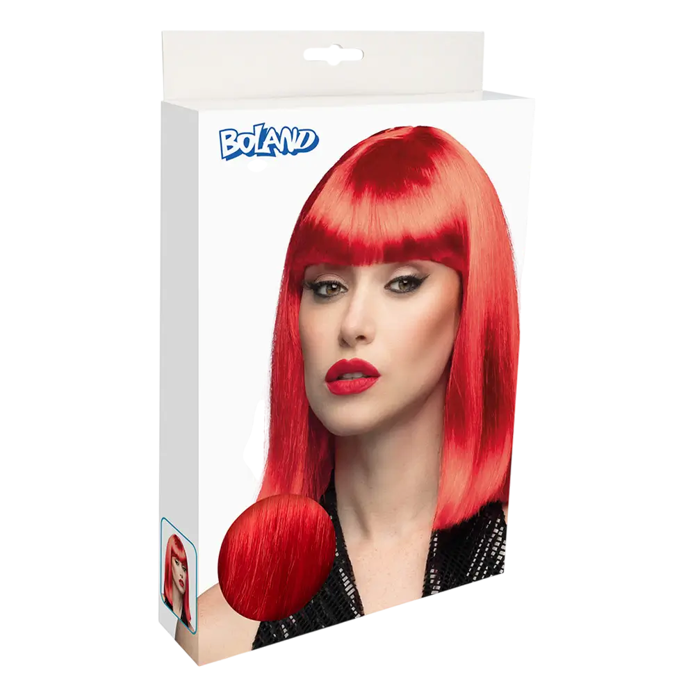 Neon red wig with fringe