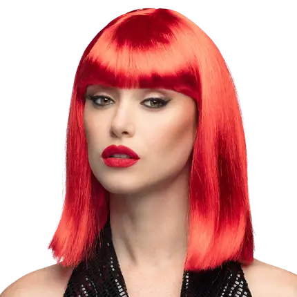 Neon red wig with fringe