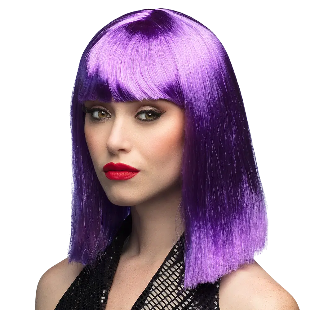 Neon purple wig with fringe