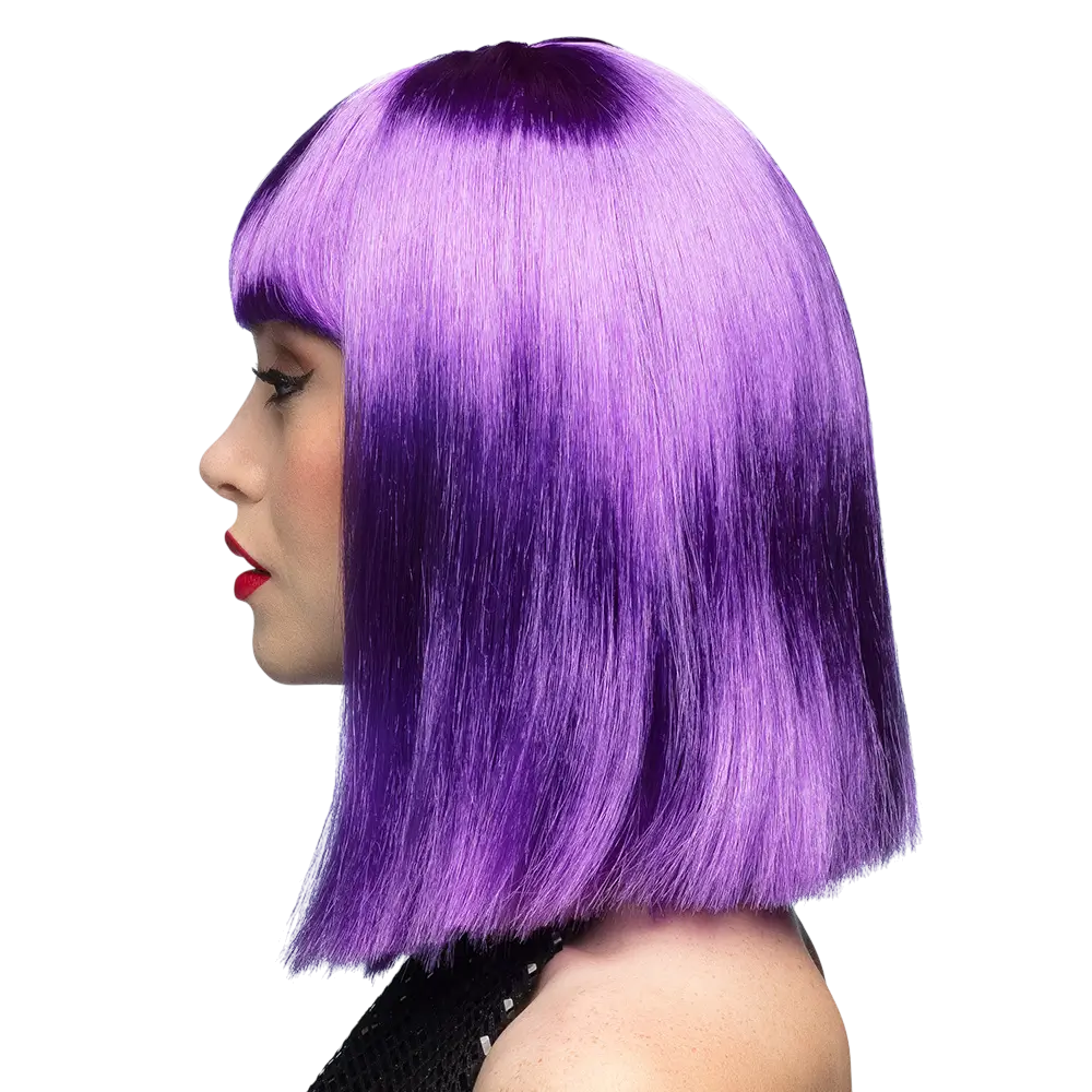 Neon purple wig with fringe