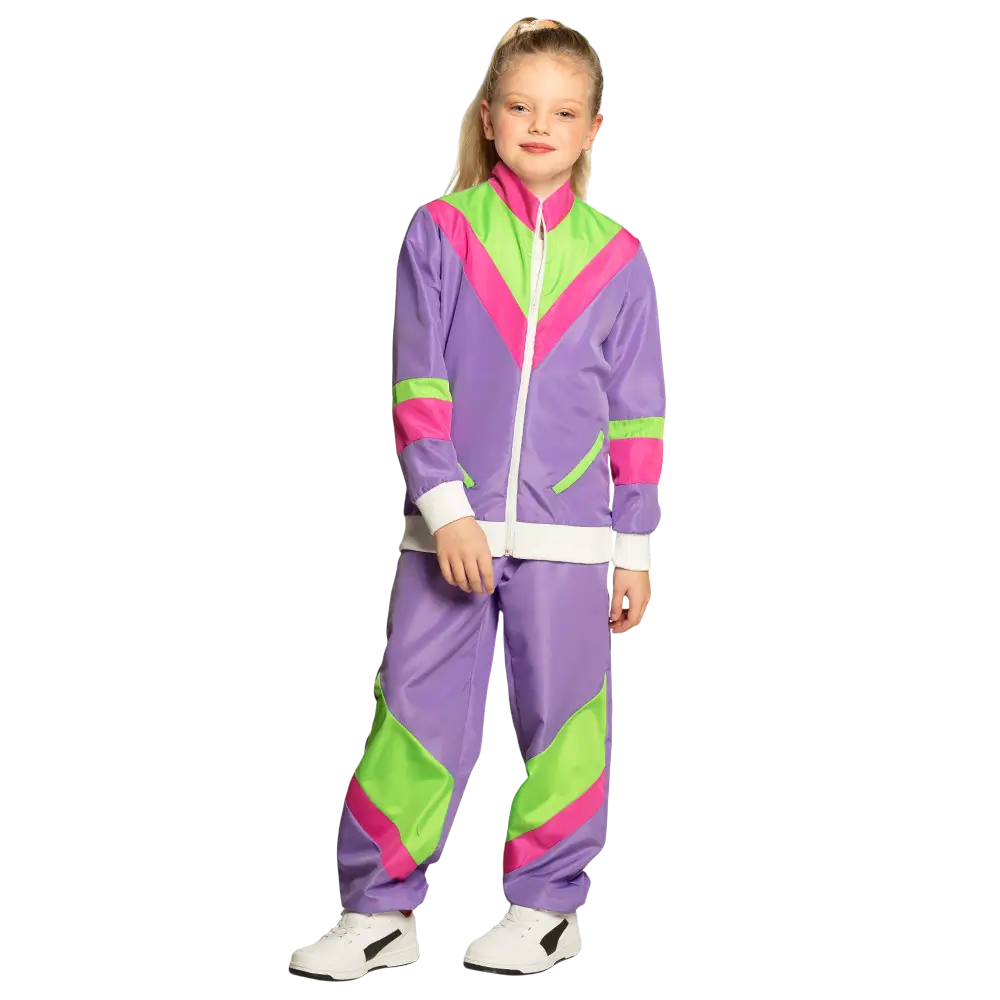 Children's neon purple retro tracksuit disguise - 7-9 years