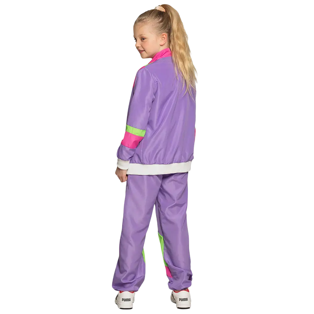 Children's neon purple retro tracksuit disguise - 7-9 years