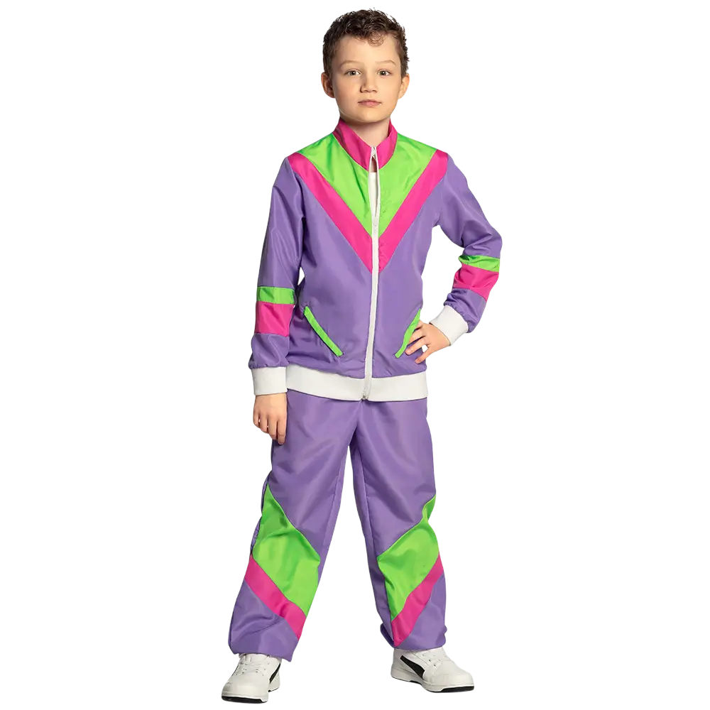 Children's neon purple retro tracksuit disguise - 4-6 years