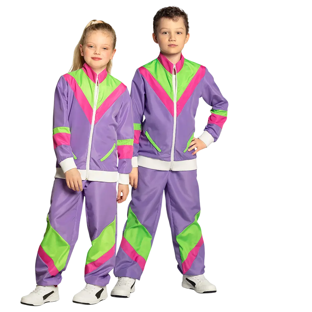 Children's neon purple retro tracksuit disguise - 10-12 years