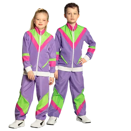 Children's neon purple retro tracksuit disguise - 10-12 years