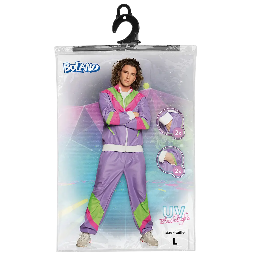 Men's retro neon purple tracksuit disguise - L