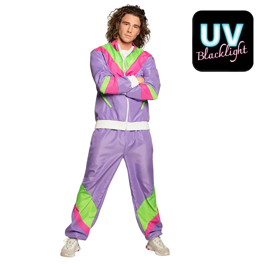 Men's retro neon purple tracksuit disguise - L