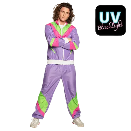 Men's retro neon purple tracksuit disguise - L