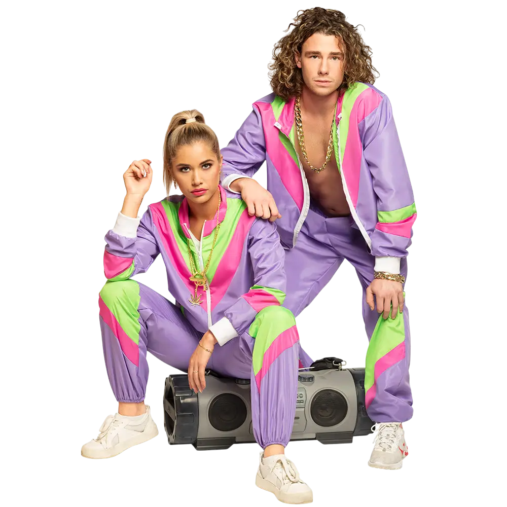 Men's retro neon purple tracksuit disguise - XL