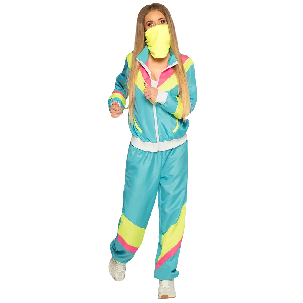 Women's neon blue retro tracksuit - S