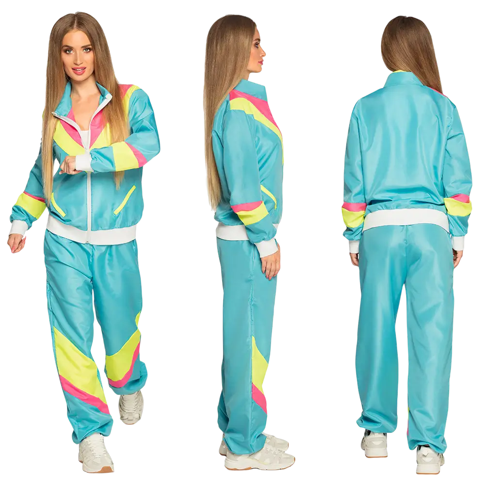 Women's neon blue retro tracksuit - M