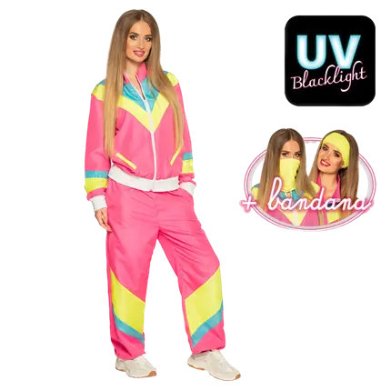 Women's retro neon pink tracksuit disguise - XL