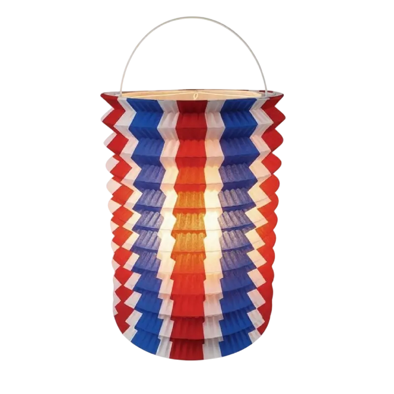 12 Blue white red paper tricolour lanterns - 16 cm
