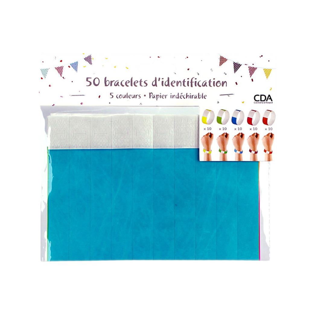 50 Mix colour paper identification wristbands - tearproof