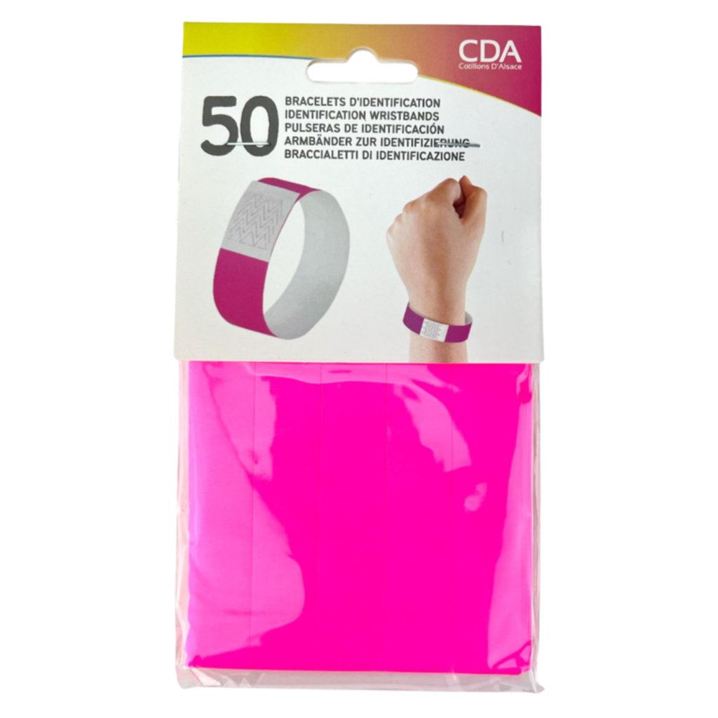 50 PINK paper identification wristbands - tearproof