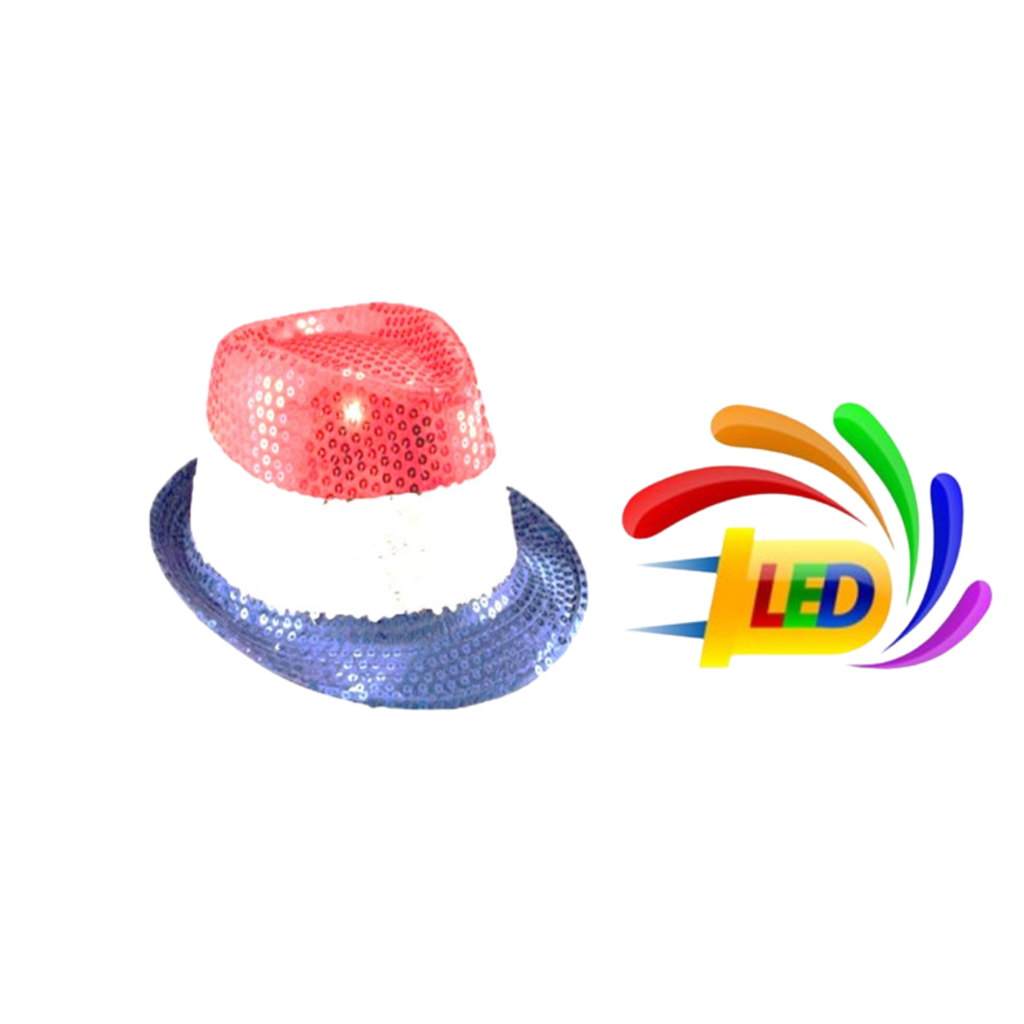 Blue white red flashing LED Sequins hat 3 LR44 batteries included