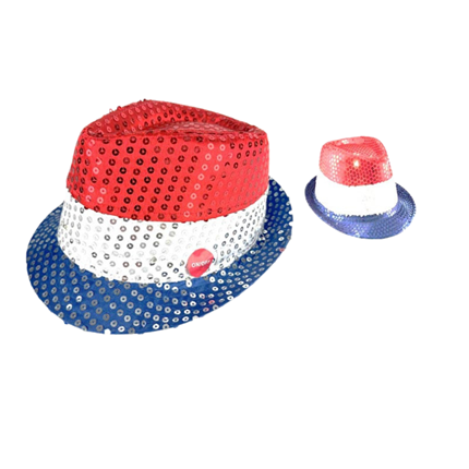 Blue white red flashing LED Sequins hat 3 LR44 batteries included