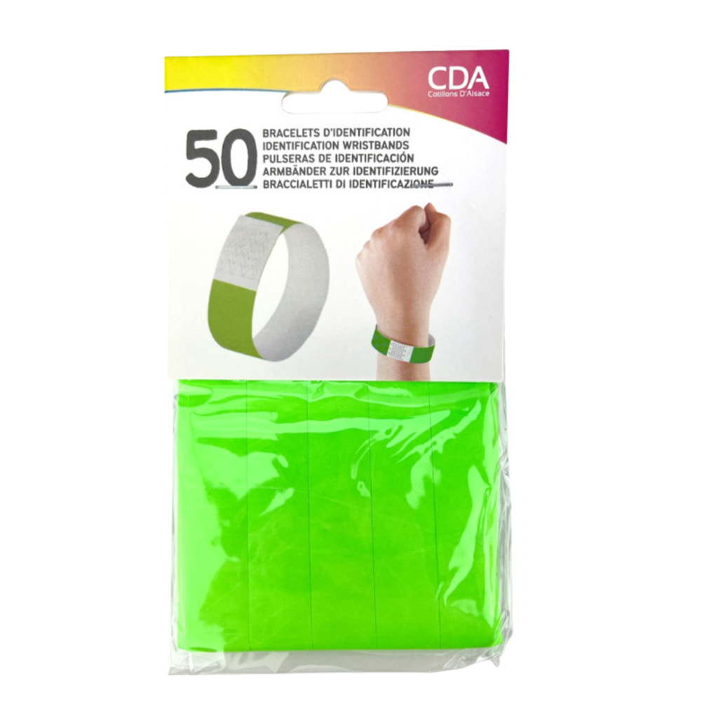 50 GREEN paper identification wristbands - tearproof