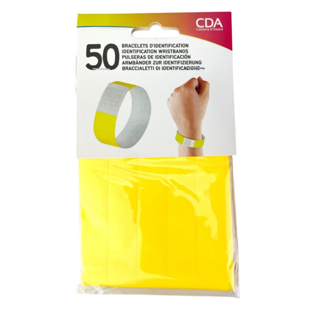 50 YELLOW paper identification wristbands - tearproof