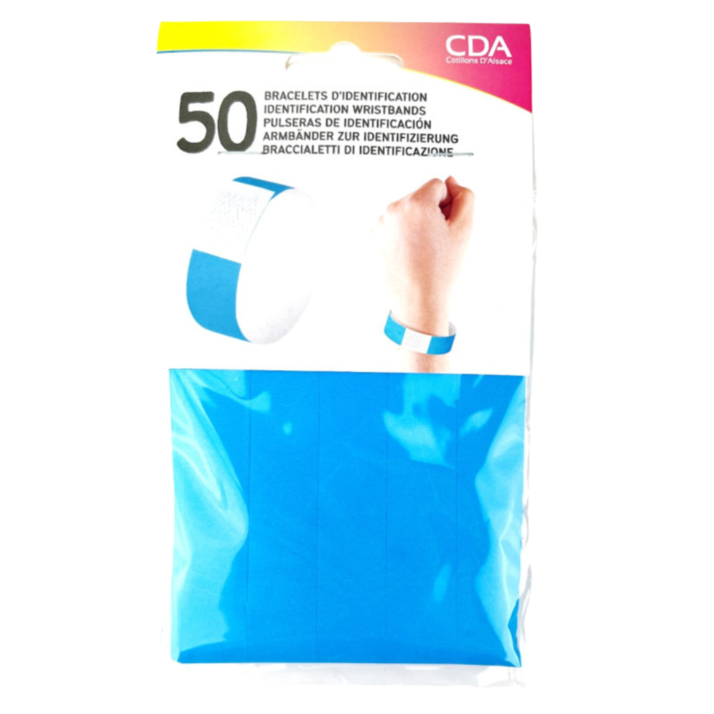 50 BLUE paper identification wristbands - tearproof