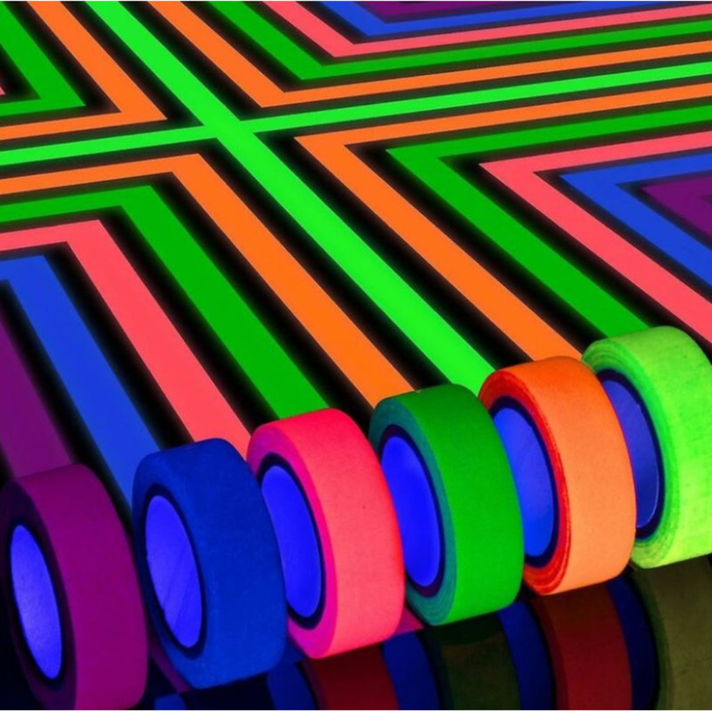 6 Fluorescent UV black light adhesive tapes - 1.5 cm x 5 metres