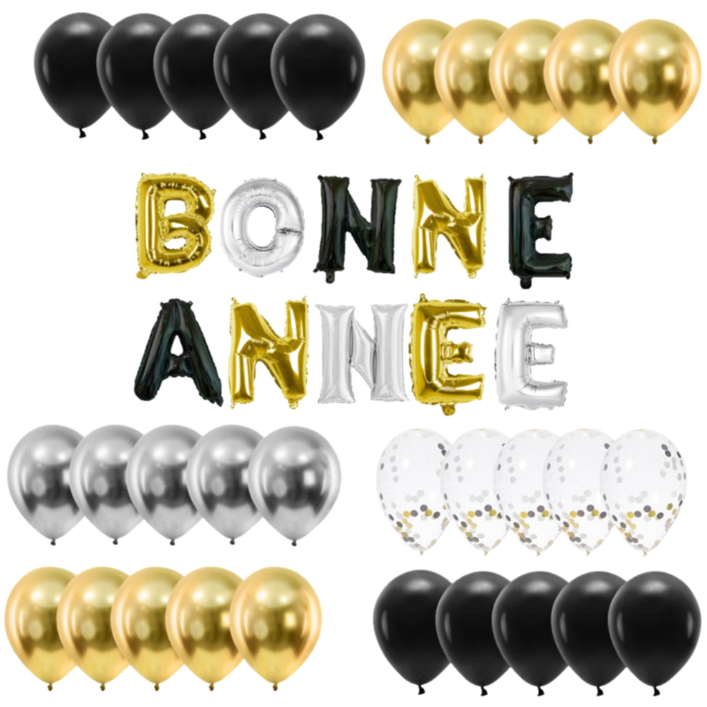 New Year decoration kit 40 balloons 30 cm - 30 latex balloons + HAPPY NEW YEAR 30 cm