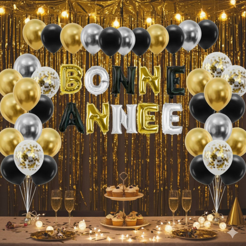 New Year decoration kit 40 balloons 30 cm - 30 latex balloons + HAPPY NEW YEAR 30 cm