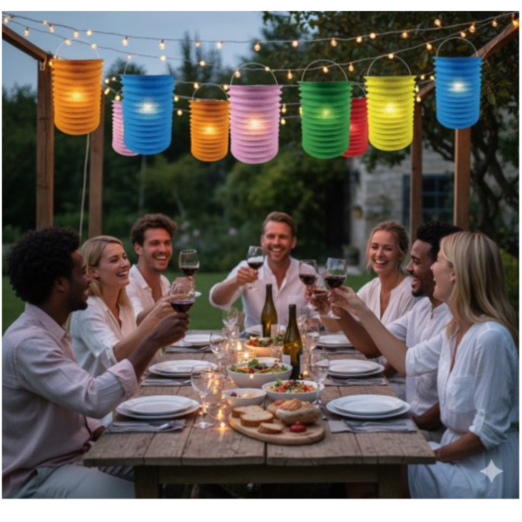 12 coloured paper lanterns - 16 cm