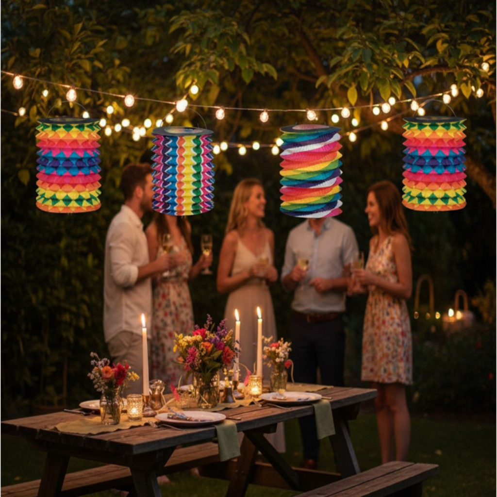 12 colourful paper lanterns