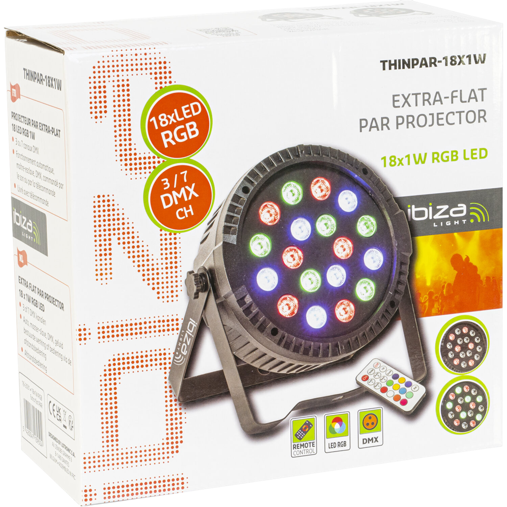 Projector PAR EXTRA-PLAT - 18 Leds RGB 1W (6 red, 6 green, 6 blue) - Ibiza light