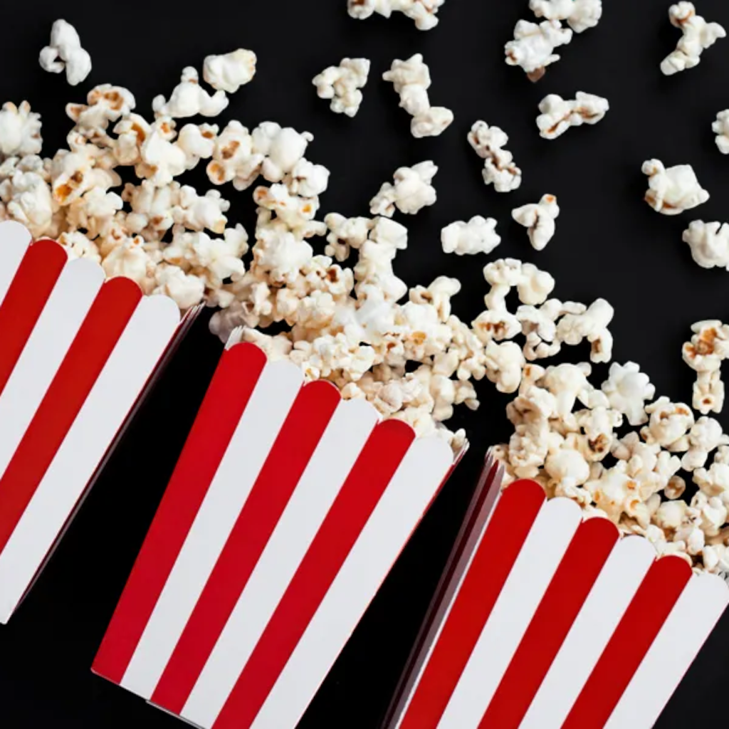 6 red and white striped popcorn boxes