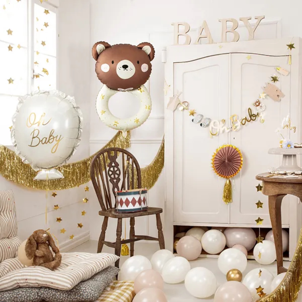 Aluminium balloon Rattle Bear, 61 x 88 cm, cream and brown