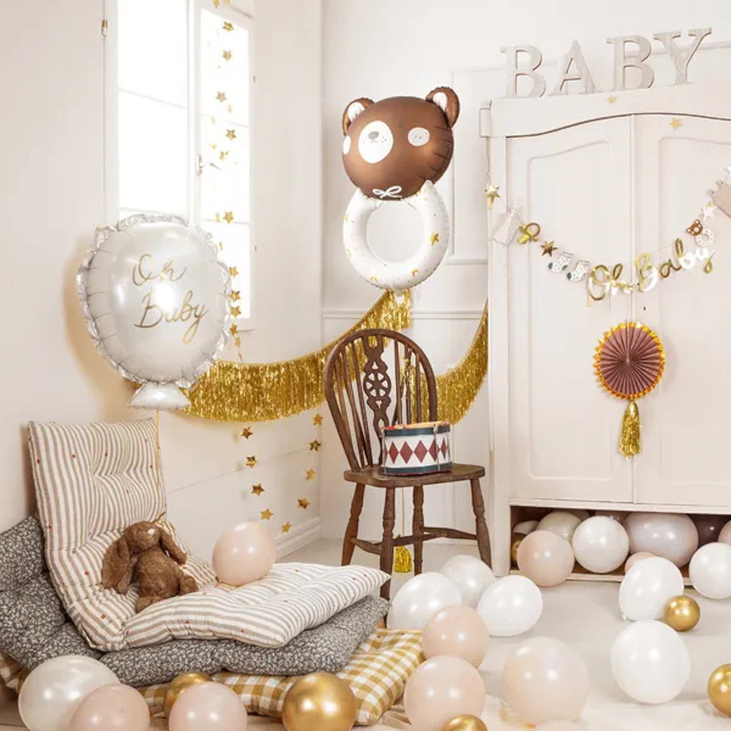 Aluminium balloon Rattle Bear, 61 x 88 cm, cream and brown