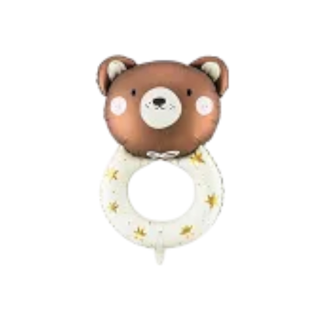 Aluminium balloon Rattle Bear, 61 x 88 cm, cream and brown
